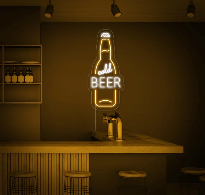 Cold Beer Bottle Bar Neon Sign